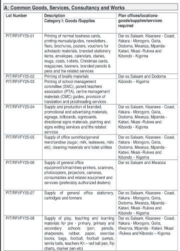 Tenders at Plan International Tanzania